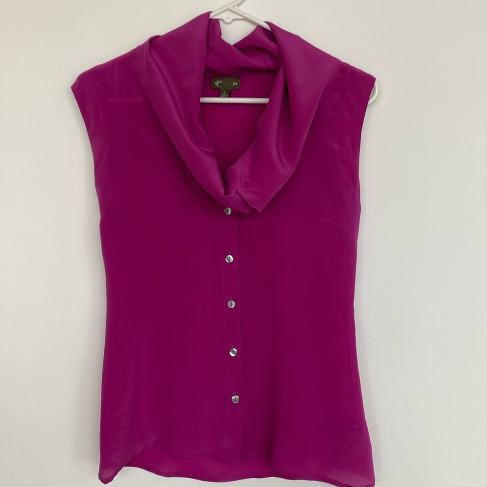 Anthropologie magenta Silk sleeveless button down cowl neck blouse by Fei